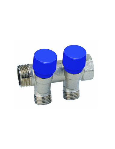 Distribuitor Happy Basic din alama, 2 iesiri 1"x1/2" cu robinete