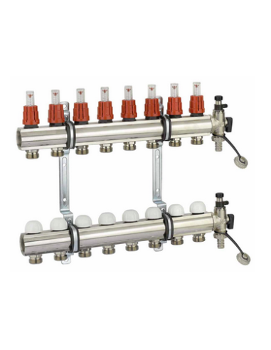 Distribuitor - colector cu debitmetre complet echipat 1", inclusiv piesa de capat, 7 cai x 3/4"